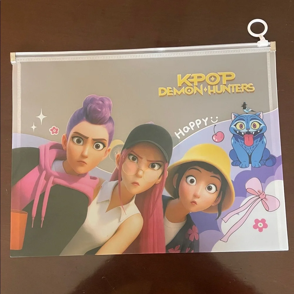 K-pop demon hunters Themed large Transparent Pouches folders new 4 plastic vinyl